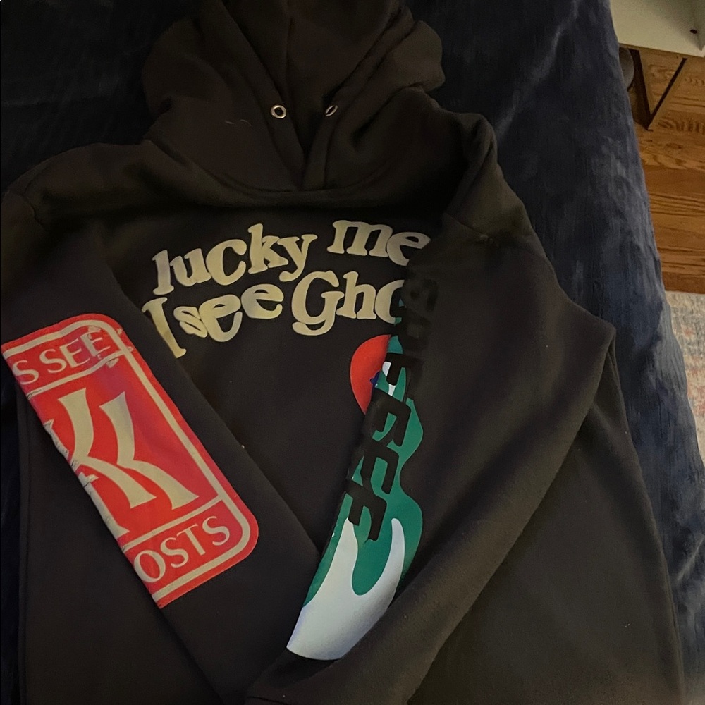 Black Graphic Hoodie with Red and Green Accents Kanye West